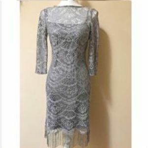 JACKIE JON beautiful silver lace fringed dress